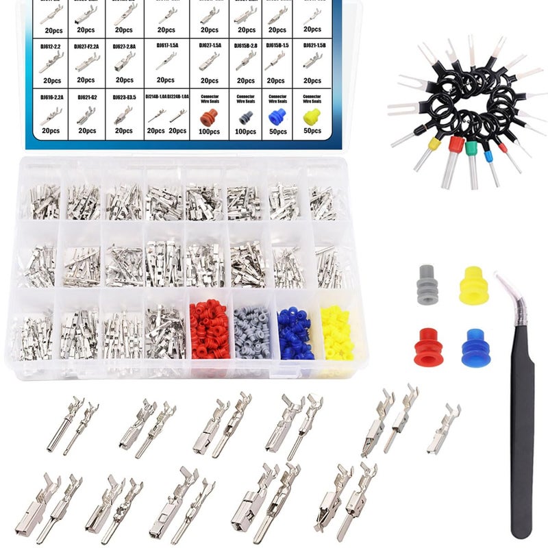 Seamaka720Pcs 21Type Car Electrical Wire Terminal Tool kit 1/1.5/1.8/2.2/2.8/3.5mm Connector Pins Terminal Removal Male Female Crimp Pins Non-Insulated Plug - Image 1